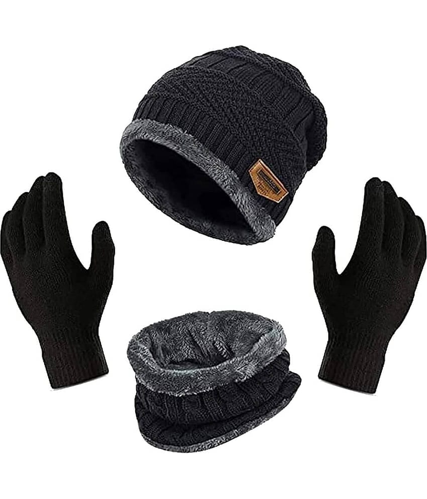 Alamos Black Woollen Women's Cap ( Pack of 2 )