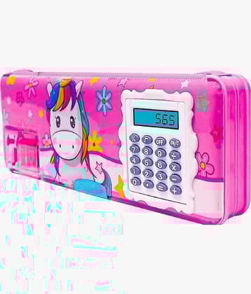 YESKART-1 Pcs calculator geometry, calcic Geo, Dual Sharpener With Calculator, Double sided Stationary Box for Girls Art Plastic Pencil Box (Random Selection For Design)