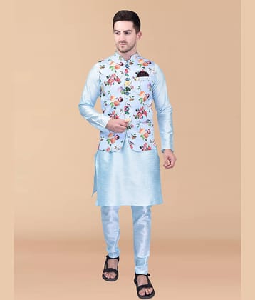 PRINTCULTR Sky Blue Silk Regular Fit Men's Kurta Pyjama Set ( Pack of 1 )