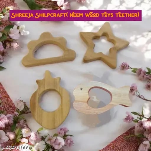 Neem Wooden Teether For Infant Combo (Cloud ,Star , Strawberry & Fish Combo ) Pack of 4