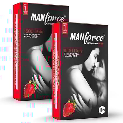 Manforce Xotic Strawberry Flavoured Condoms For Men | 20 Pcs | Extra Dotted & Lubricated Latex Condoms | For Enhanced Pleasure Of Both| Indias No. 1* Condom Brand For Safe Sex.