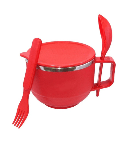 VillWin Soup Bowl with Spoon & Fork Stainless Steel Plain Soup Bowl 11 cm ( Set of 1 ) Red