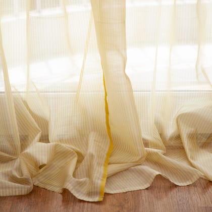 Handwoven Chanderi Stripe Curtain - 9ft / 108"-9ft x 3ft 8inches / 108inches x 44inches / Cream & Yellow / Chanderi