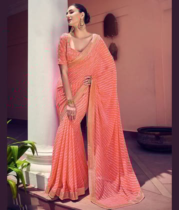 Satrani Georgette Printed Saree With Unstitched Blouse Piece ( Purple )