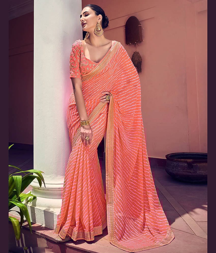 Satrani Georgette Printed Saree With Unstitched Blouse Piece ( Purple )