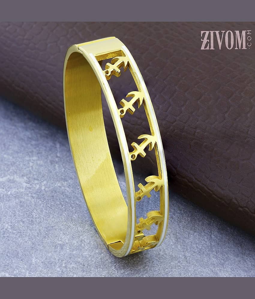 The Jewelbox Anchor 18K Gold 316L Surgical Stainless Steel Openable Bangle Cuff Kada Bracelet For Men