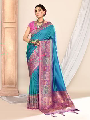 Royal Blue Pure Soft Silk Banarasi Plain Weaving Saree