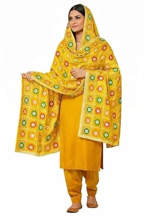 Heavy Mirror Work Dupatta For Women | Traditional Handcrafted Ethnic Embellished Dupatta | Elegant 2.25 Meter Chinon Silk Designer Wrap For Wedding Festival Yellow
