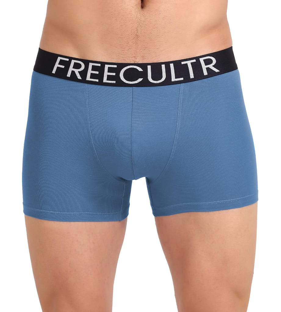 Freecultr Men's Underwear Organic Cotton (Ultrasoft Waistband) Premium Snug-Fit Trunk Pack of 1-Shadow Blue