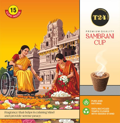 Premium Quality Sambrani Cup | Pure And Natural Incense | 100% Recycled Temple Flower | 15 Cups, Set of 1 I Tea24 Disability Foundation