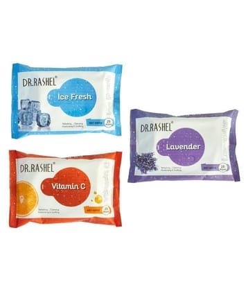DR.RASHEL Vitamin C, Ice Fresh & Lavender Wet Wipes | Cleanse & Hydrate (25 Wipes Each) | Pack of 3