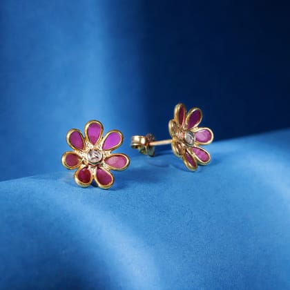 92.5 Silver Red Hydro Flower Stud Earrings-Earring