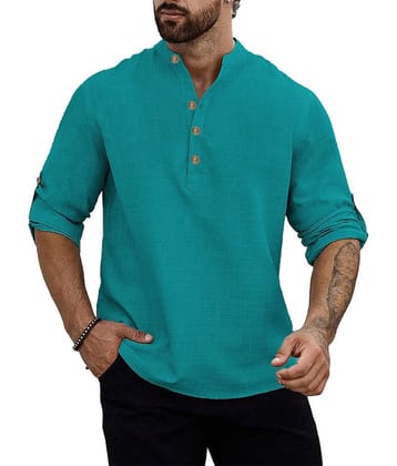 Vida Loca Turquoise Cotton Blend Men's Shirt Style Kurta ( Pack of 1 )
