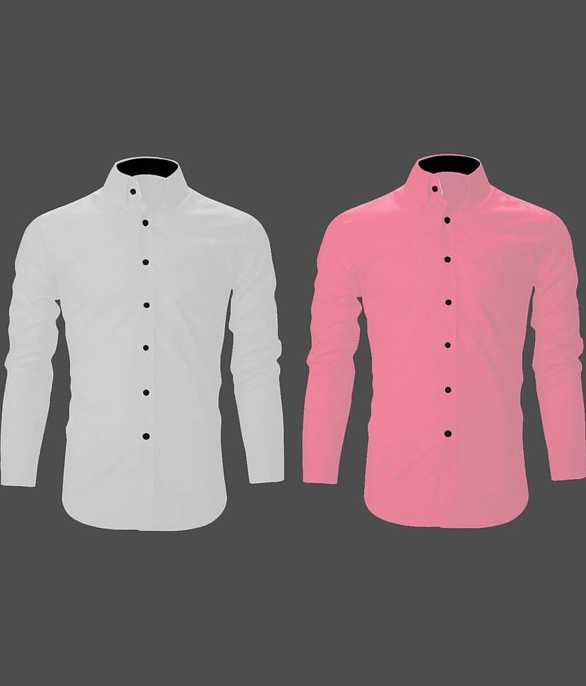 Bluedove Cotton Blend Regular Fit Solids Full Sleeves Men's Casual Shirt - Pink ( Pack of 2 )