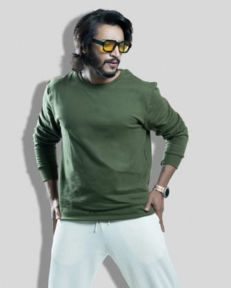 Green Solid (Sweatshirt)-bottle green / S
