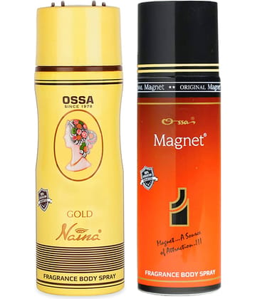 Ossa Gold Naina & Magnet Body Spray Deodorant Spray for Unisex 370 ml ( Pack of 2 )