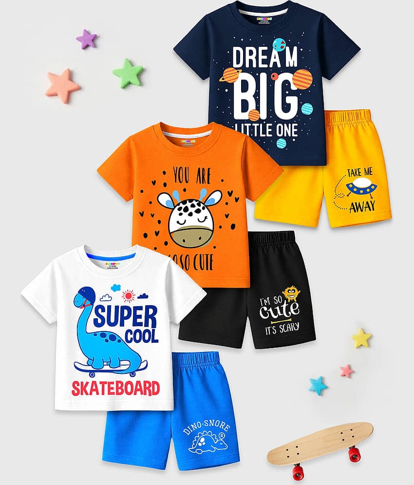 Kuchipoo Pack of 3 Boys Cotton Blend T-Shirt & Shorts Set ( Multicolor 5 )