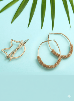 JustPeachy Combo Of Gold-Toned Contemporary Hoop Earrings With Clip