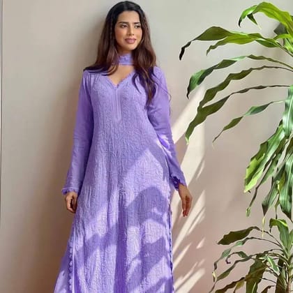 chikankari embroidery work kurta with palazzo with dupatta-S / Purple
