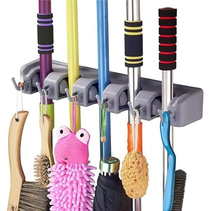 SmartCam Mop and Broom Holder; Upgraded with Effective Strong Holding 5 Slot Position with 6 Hooks Garage Storage up to 11 Tools Wall Mounted; Organize Ideas