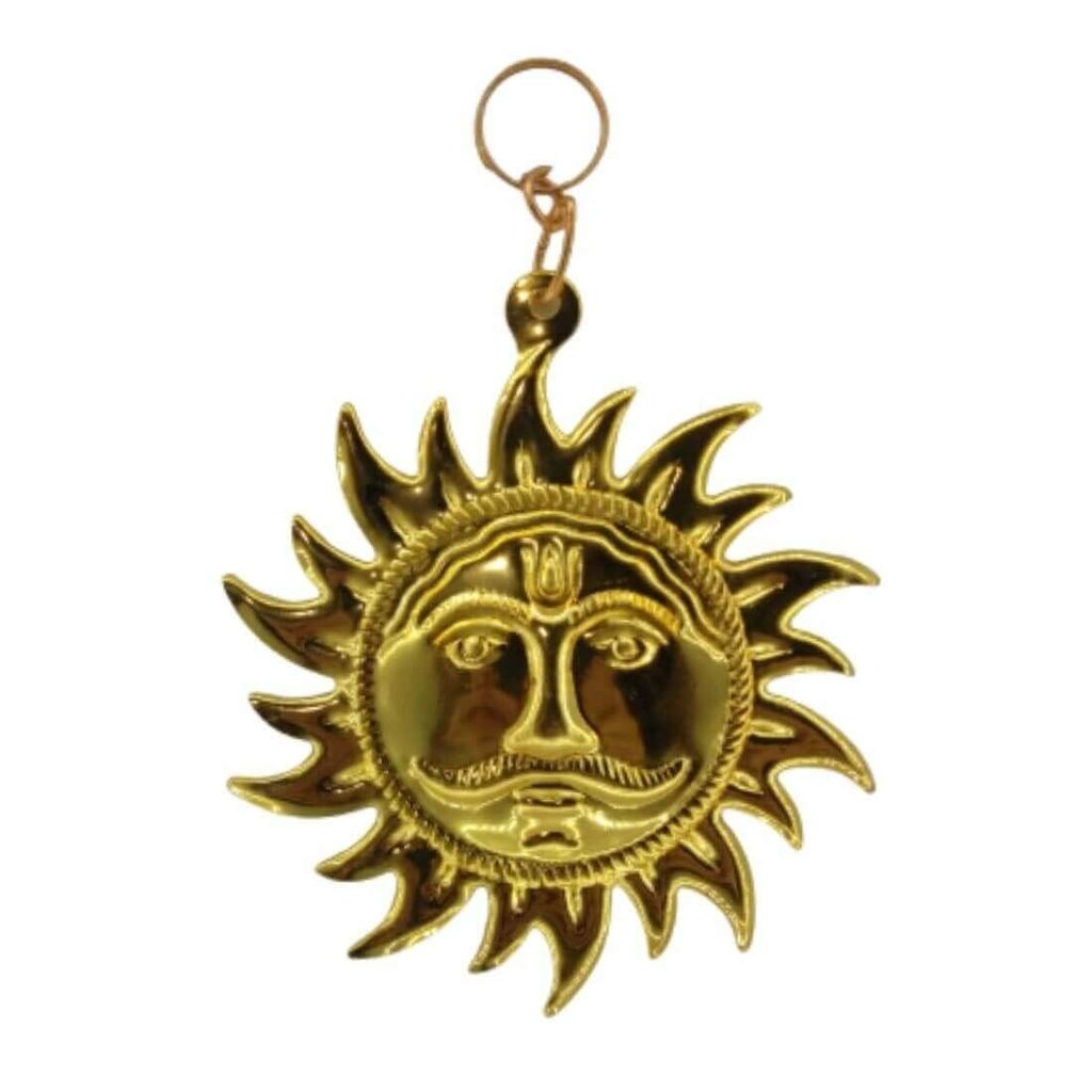 MAYAPURI Surya Dev/Sun Wall Door Hanging Metal Yantra for Vastu & Positive Energy/Decorative & Good Luck, Golden Color, Diameter: 4" inch (Pack of 1) - Pooja Needs | Buy online on ZillyBuy