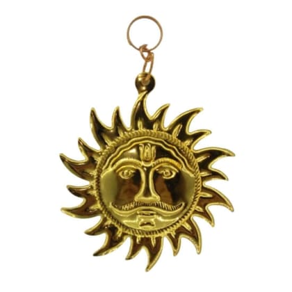 MAYAPURI Surya Dev/Sun Wall Door Hanging Metal Yantra for Vastu & Positive Energy/Decorative & Good Luck, Golden Color, Diameter: 4" inch (Pack of 1)