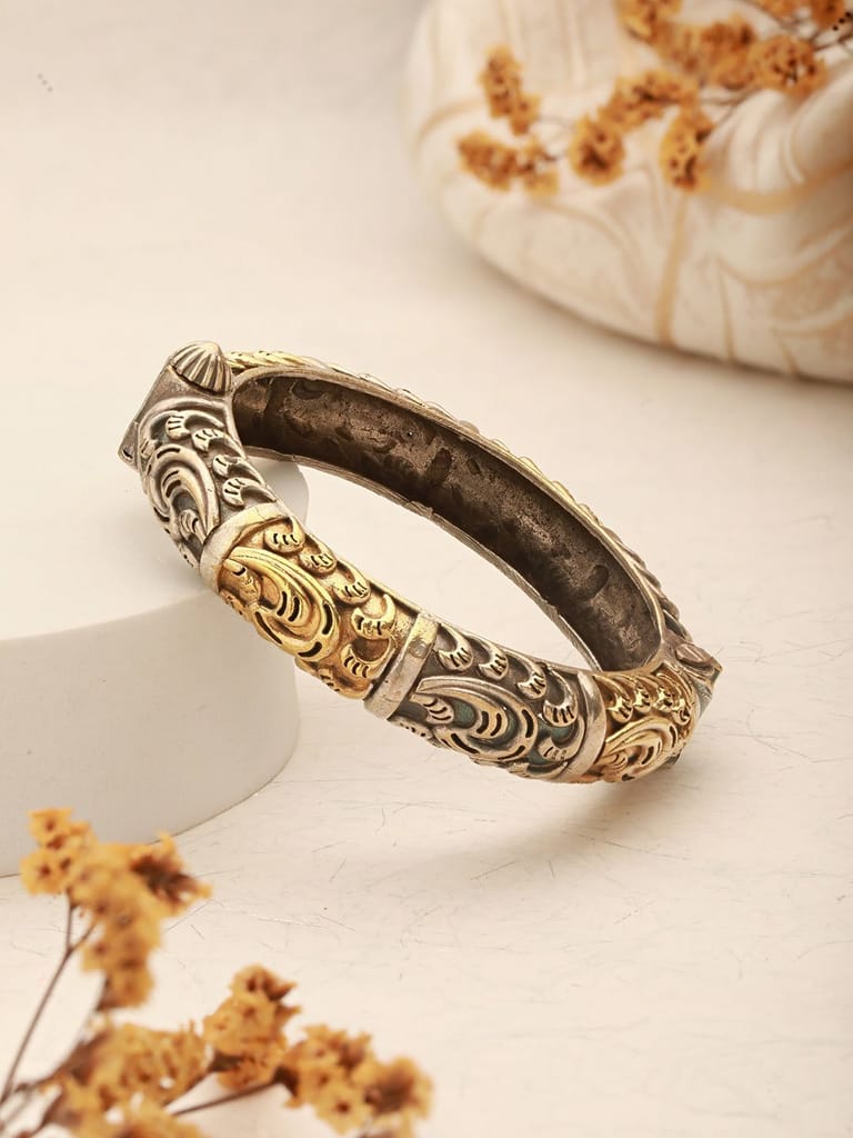 Silver Dual Toned Oxidised Filigree Minimal Stacks Bangle Kada Bracelet - Bangles & Bracelets | Buy online on ZillyBuy