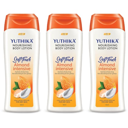 Yuthika Almond Body Lotion for Dry Skin 100ml Pack of 3, Non-Greasy Fast Absorbing & Long Lasting Nourishing Body Lotion