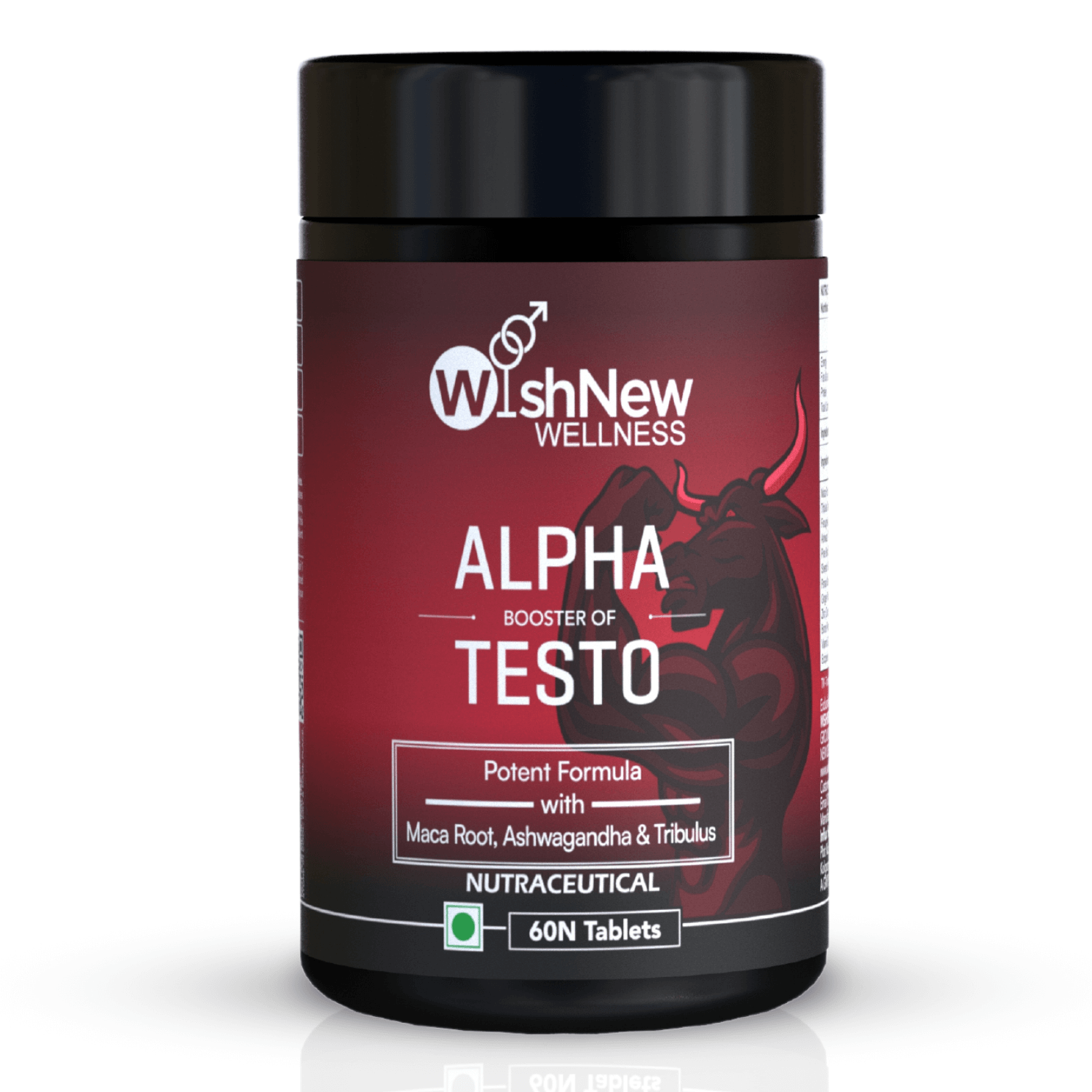 WishNew Wellness ALPHA BOOSTER OF TESTO | 60 Veg Tablets | Enhanced Testosterone Support | Maca, Tribulus, Ginseng | Muscle Growth, Energy, Stamina | Zinc, Vitamin D2 | Men's Health & Vitality