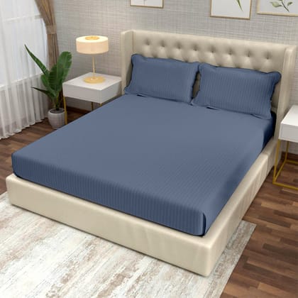 Med Blue Italian Stripes Flat King Size Bedsheet-King / MED BLUE / HT229KS