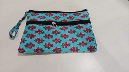 Handcrafted Turquoise Floral Quilted Pouch