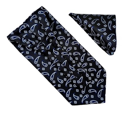 VOICI France Men's Self-Design Cravat Ascot NeckTie for Men Free Size Microfiber Fabric-Black Blue & White VOICI France Men's Self-Design Cravat Ascot NeckTie for Men Free Size Microfiber Fabric-Black Blue & White