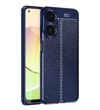 Vegan Leather Rugged Flexible TPU Series Shockproof Armor Back Cover for realme 10, 6.4 inch, Blue