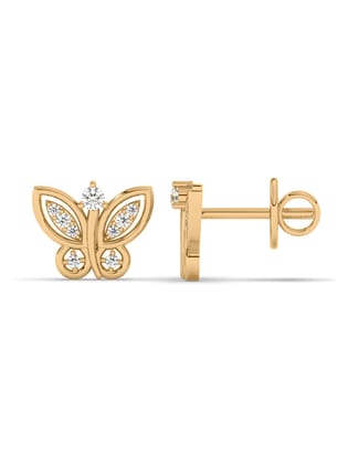 Lab Grown Butterfly Diamond Stud Earrings In Gold-9K / Yellow Gold
