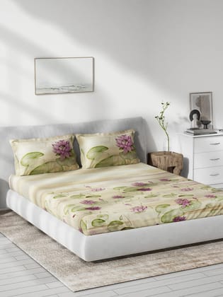 DDECOR - Primary Collection 100% Cotton Floral Pattern 136TC King Bedsheet |229 CM X 274 CM| with 2 Pillow Covers - Purple