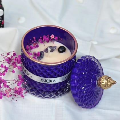 Diamond Cut Jar with Crystals Stones Lavender