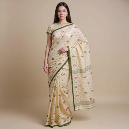 Handloom Bengal Cotton Saree | Sage Green