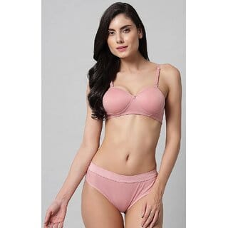 (Pack of 1) DoctorLingerie Solid Pink Lingerie Set - B Cup Padded Bra  Panty