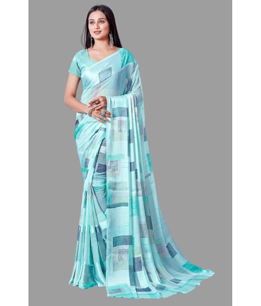 Sanjana Silk Georgette Checks Saree With Unstitched Blouse Piece ( Blue )