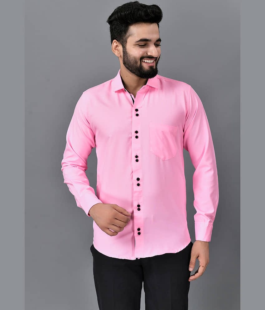 VTEXX Cotton Blend Regular Fit Solids Full Sleeves Men's Casual Shirt - Fluorescent Pink ( Pack of 1 )