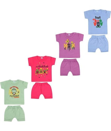 Dongli Pack of 4 Unisex for Baby 100% Cotton T Shirts & Shorts ( Multi )