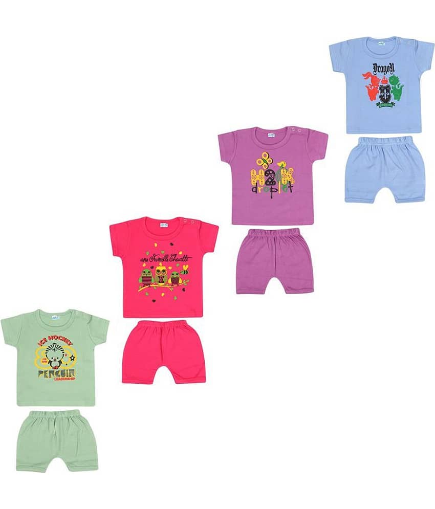 Dongli Pack of 4 Unisex for Baby 100% Cotton T Shirts & Shorts ( Multi )