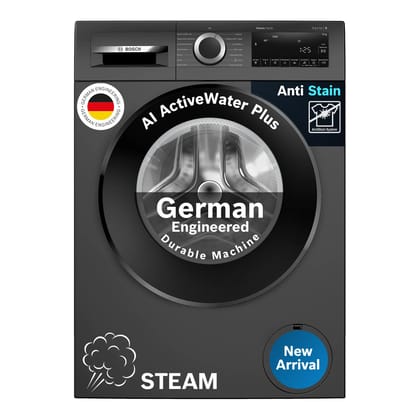 Bosch 9 kg 5 Star Front Load Fully-Automatic Washing Machine, AI ActiveWater, 14 Wash Programs, Removes 99.9% Germs with Steam, No Tangle or Wrinkle, SoftCare Paddle, Black Grey, WGA1420TIN Bosch 9 kg 5 Star Front Load Fully-Automatic Washing Machine, AI