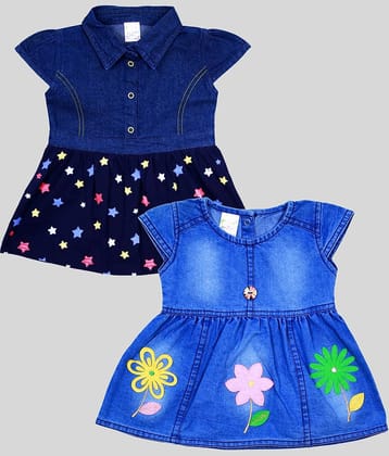 Me N My CLOSET Pack of 2 Baby Girls Denim Frock ( Multi )