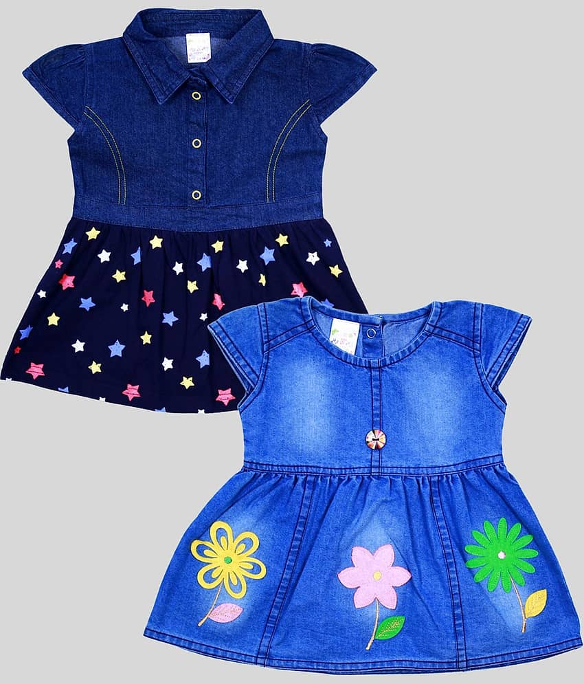 Me N My CLOSET Pack of 2 Baby Girls Denim Frock ( Multi )