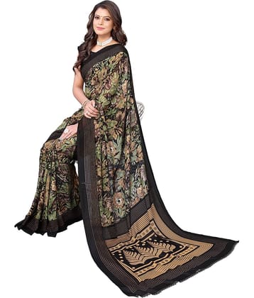 Yashika Georgette Printed Regular Saree With Unstitched Blouse Piece ( Black )