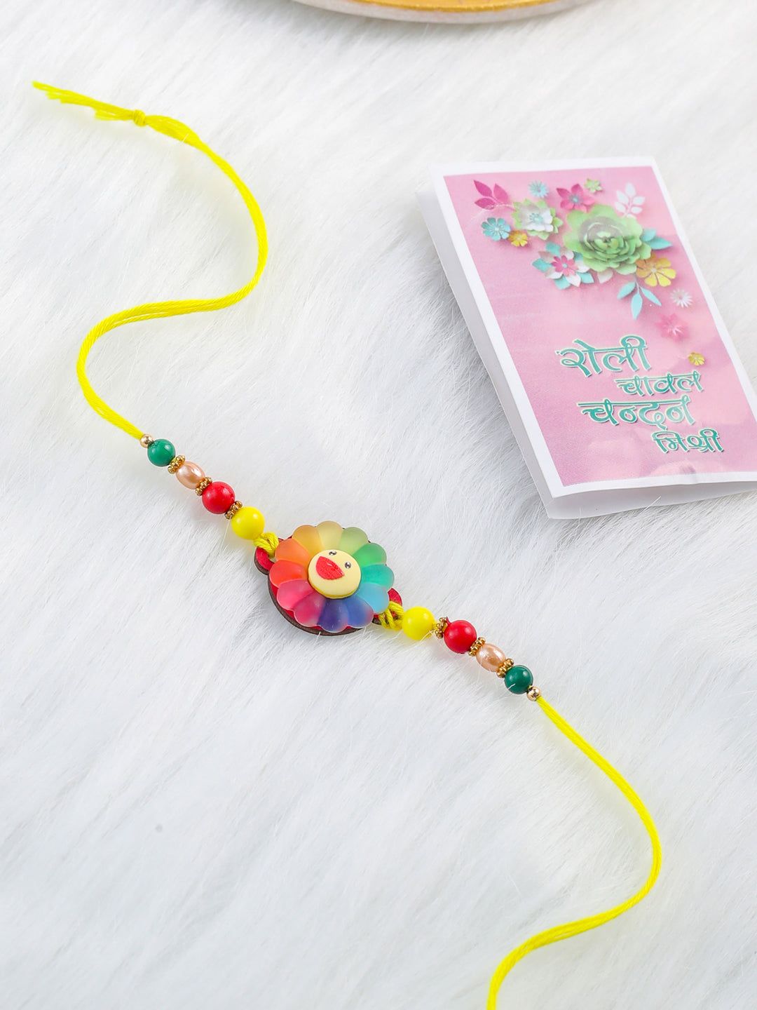 NVR Kids Multicolor Artificial Beads Rakhi with Roli Chawal Chandan & Mishri-One Size / Multicolor