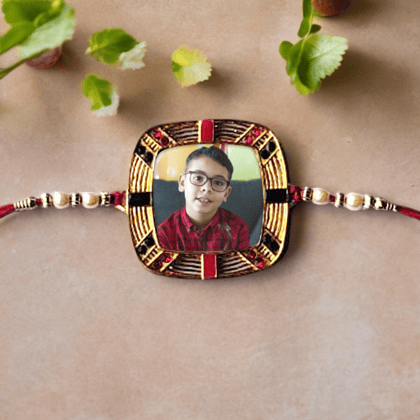 TRENDY RED AND GREEN STUDDED CUSTOM RAKHI