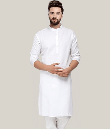 Balaji's Cotton Blend Plain Regular Kurta For Men ( White )
