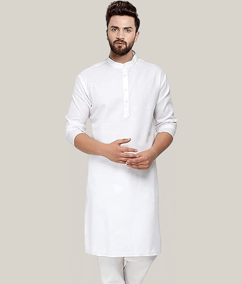 Balaji's Cotton Blend Plain Regular Kurta For Men ( White )